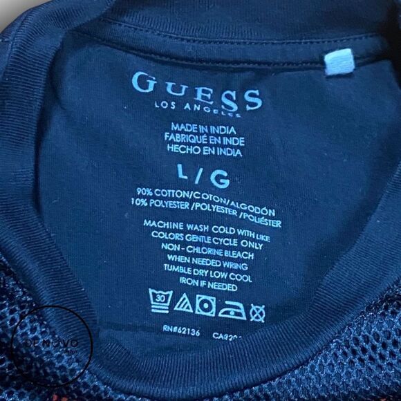 GUESS LOS Angeles Men's Fishnet & Cotton T-Shirt Size Large Black - Picture 3 of 7